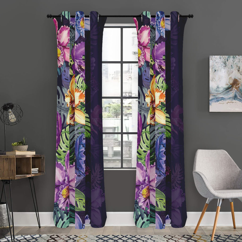 Colorful Watercolor Cattleya Print Curtain