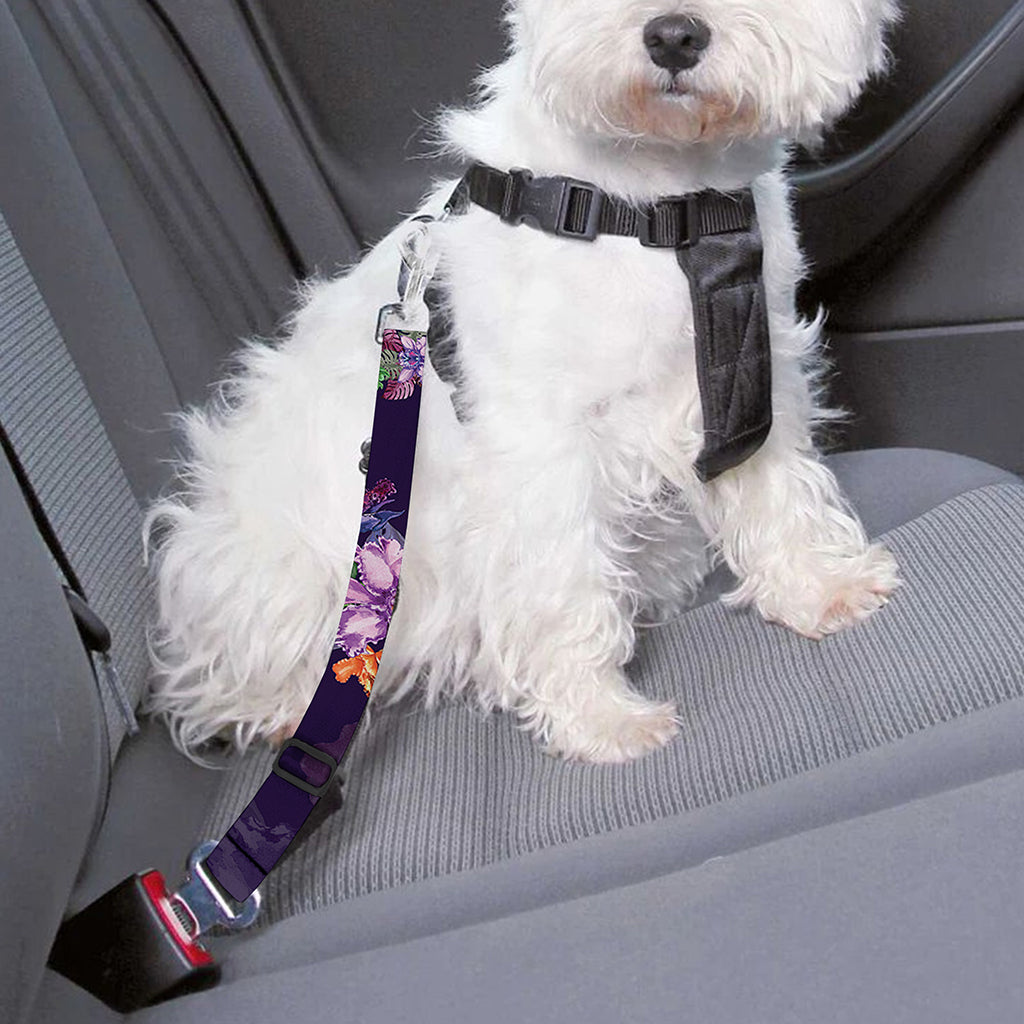 Colorful Watercolor Cattleya Print Dog Seat Belt