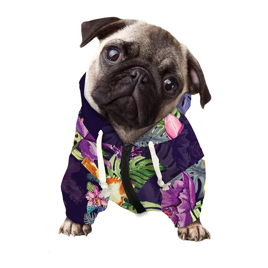 Colorful Watercolor Cattleya Print Dog Zip Up Hoodie