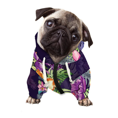 Colorful Watercolor Cattleya Print Dog Zip Up Hoodie