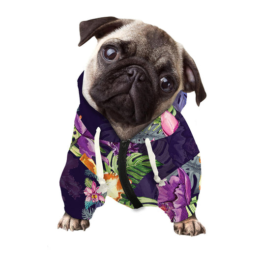 Colorful Watercolor Cattleya Print Dog Zip Up Hoodie