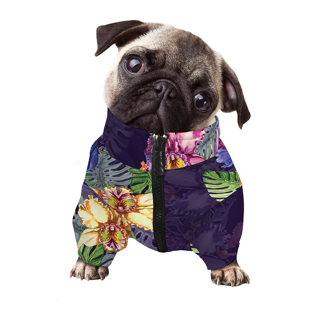 Colorful Watercolor Cattleya Print Dog Zip Up Jacket
