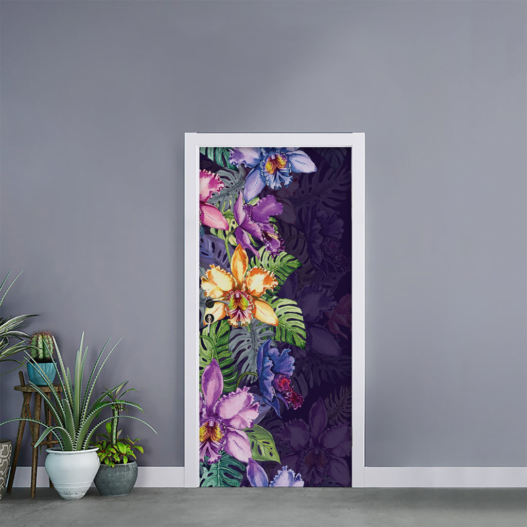 Colorful Watercolor Cattleya Print Door Sticker