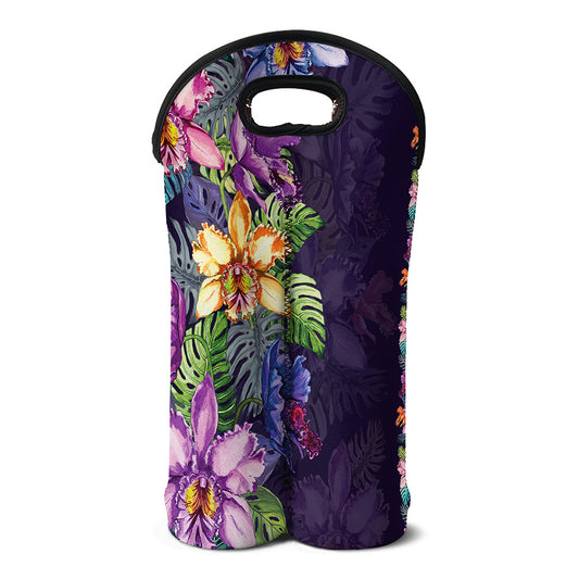 Colorful Watercolor Cattleya Print Double Neoprene Wine Tote