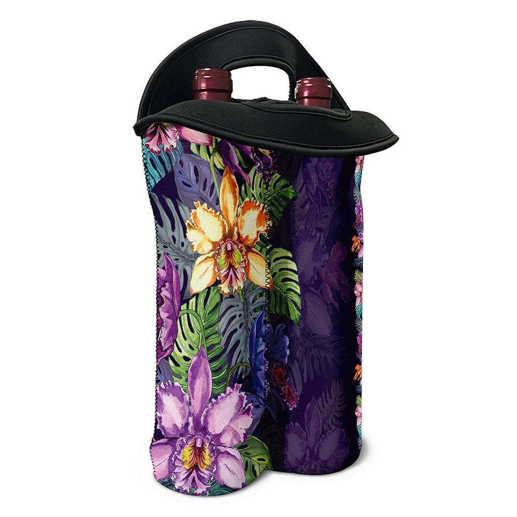 Colorful Watercolor Cattleya Print Double Neoprene Wine Tote