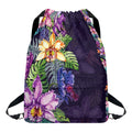 Colorful Watercolor Cattleya Print Drawstring Backpack