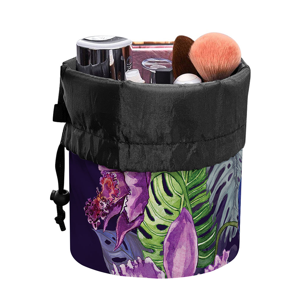 Colorful Watercolor Cattleya Print Drawstring Makeup Bag