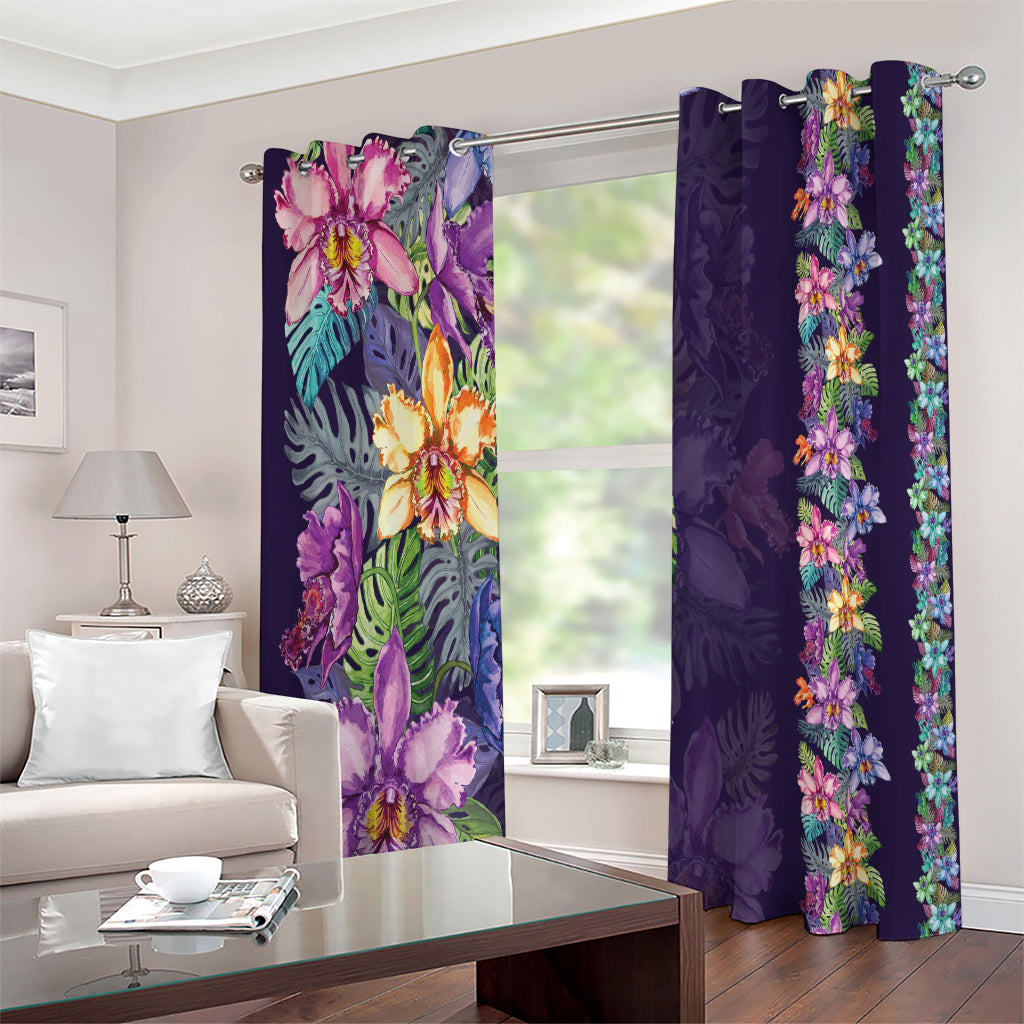 Colorful Watercolor Cattleya Print Extra Wide Grommet Curtains