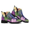Colorful Watercolor Cattleya Print Flat Ankle Boots