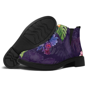 Colorful Watercolor Cattleya Print Flat Ankle Boots