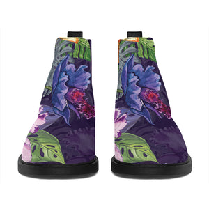 Colorful Watercolor Cattleya Print Flat Ankle Boots