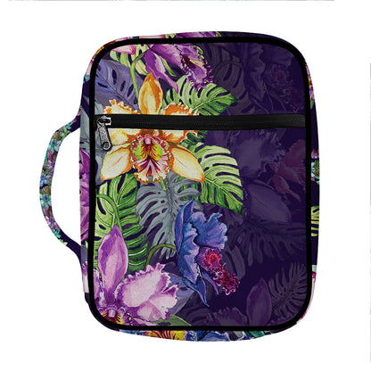 Colorful Watercolor Cattleya Print Front Pocket Bible Bag