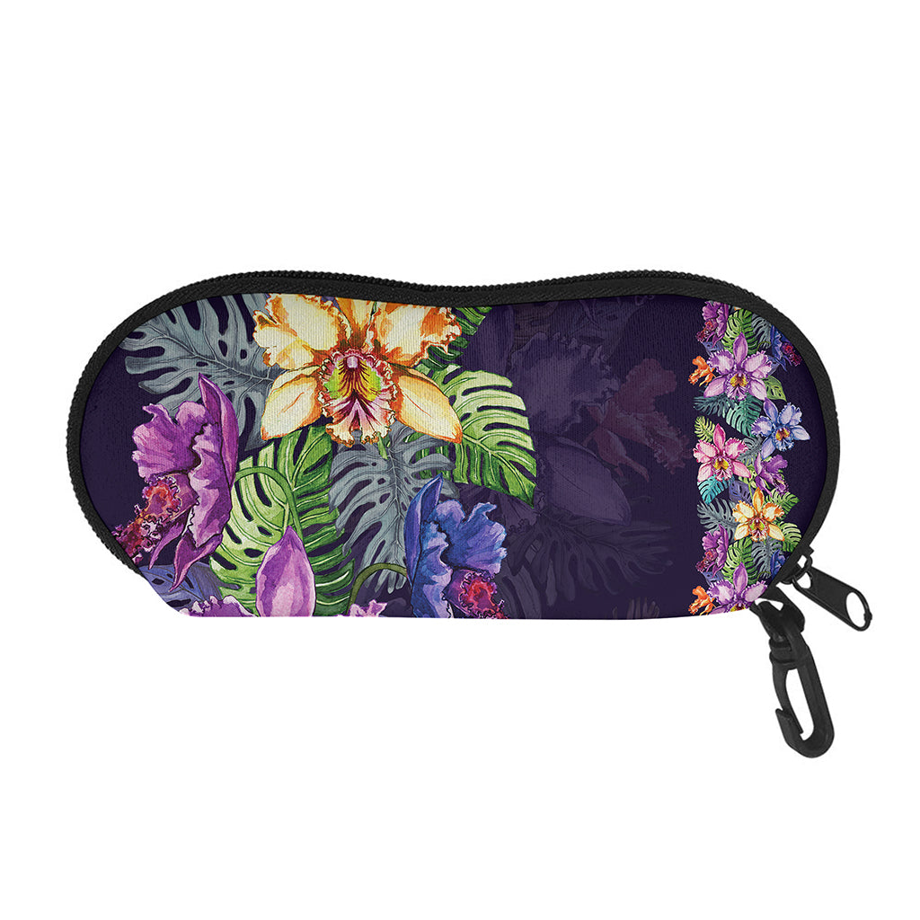 Colorful Watercolor Cattleya Print Glasses Case