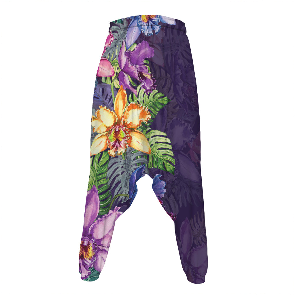 Colorful Watercolor Cattleya Print Hammer Pants