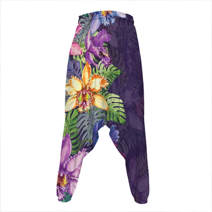 Colorful Watercolor Cattleya Print Hammer Pants