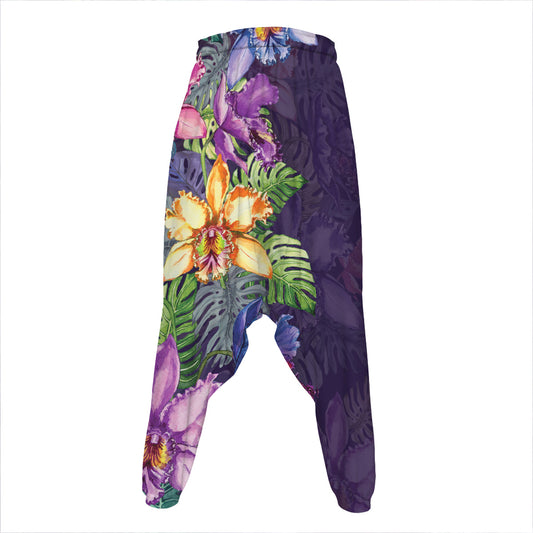 Colorful Watercolor Cattleya Print Hammer Pants