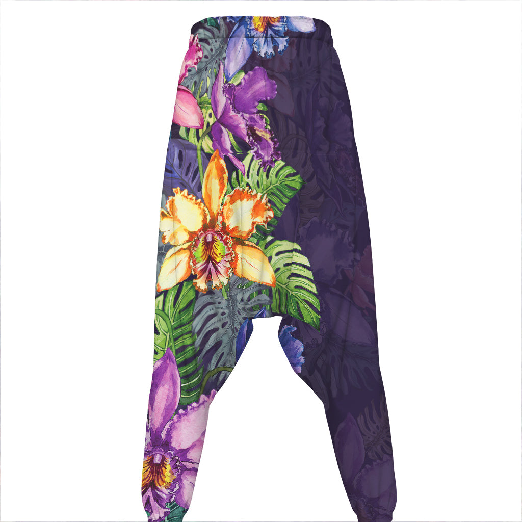 Colorful Watercolor Cattleya Print Hammer Pants