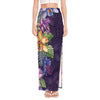 Colorful Watercolor Cattleya Print High Slit Maxi Skirt