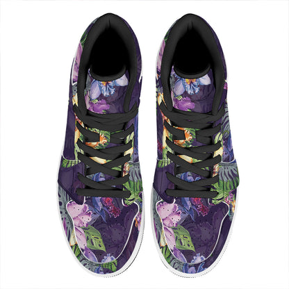 Colorful Watercolor Cattleya Print High Top Leather Sneakers