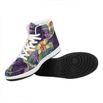 Colorful Watercolor Cattleya Print High Top Leather Sneakers