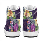Colorful Watercolor Cattleya Print High Top Leather Sneakers