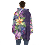 Colorful Watercolor Cattleya Print Hoodie Blanket