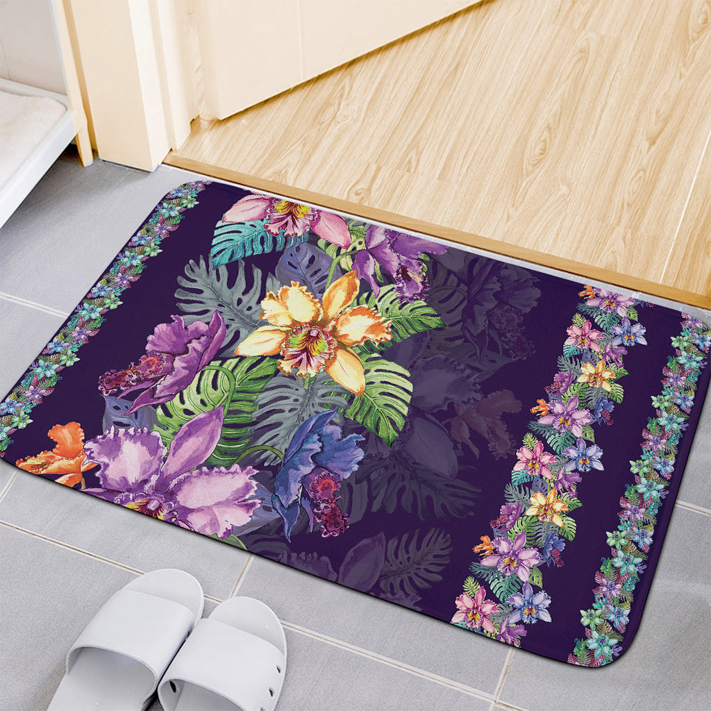 Colorful Watercolor Cattleya Print Indoor Door Mat
