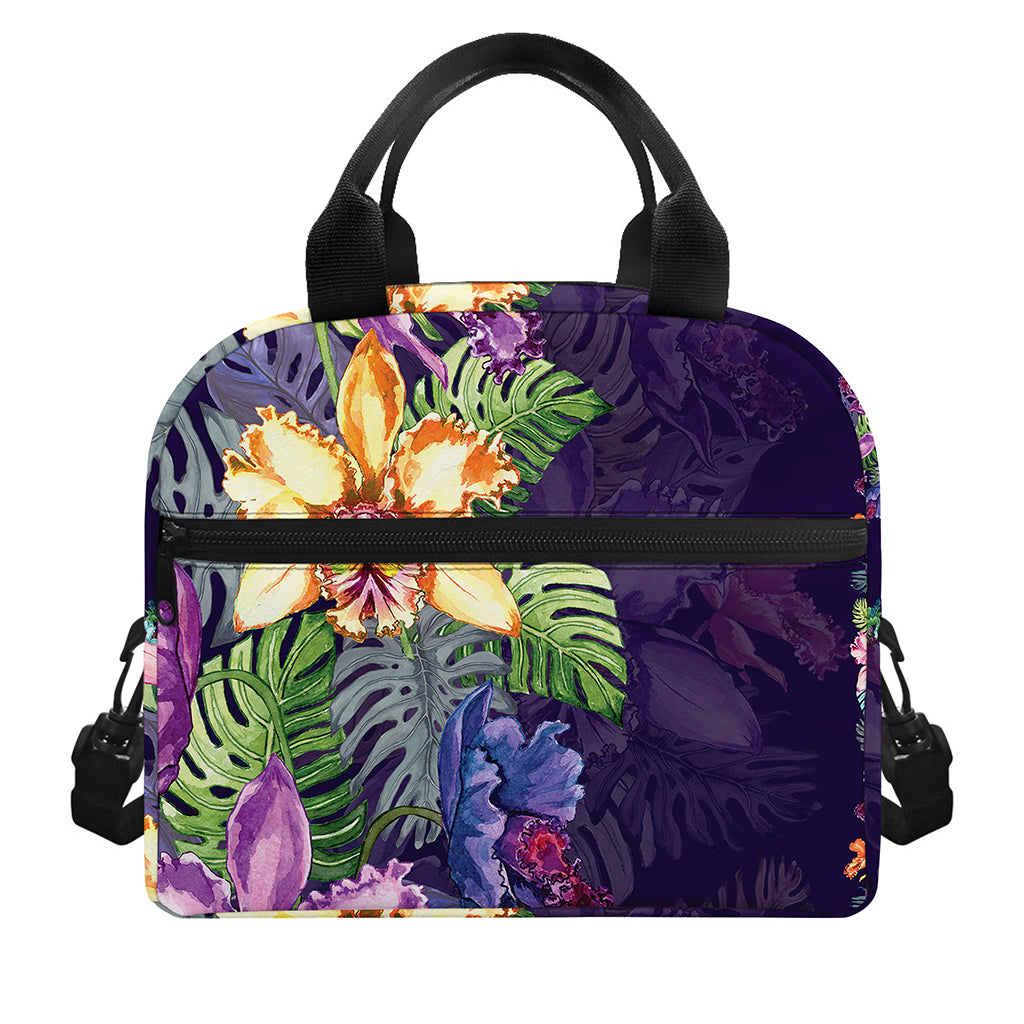 Colorful Watercolor Cattleya Print Insulated Lunch Bag