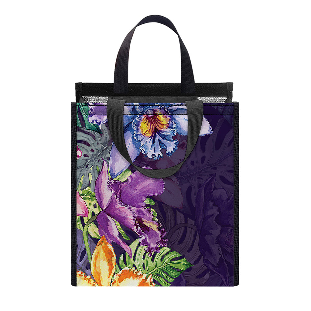 Colorful Watercolor Cattleya Print Insulated Lunch Tote