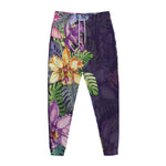 Colorful Watercolor Cattleya Print Jogger Pants