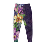 Colorful Watercolor Cattleya Print Jogger Pants