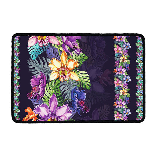 Colorful Watercolor Cattleya Print Kitchen Mat