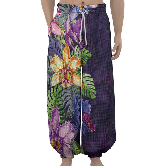 Colorful Watercolor Cattleya Print Lantern Pants