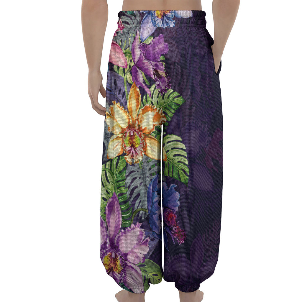 Colorful Watercolor Cattleya Print Lantern Pants