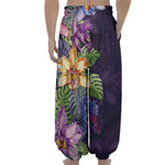 Colorful Watercolor Cattleya Print Lantern Pants