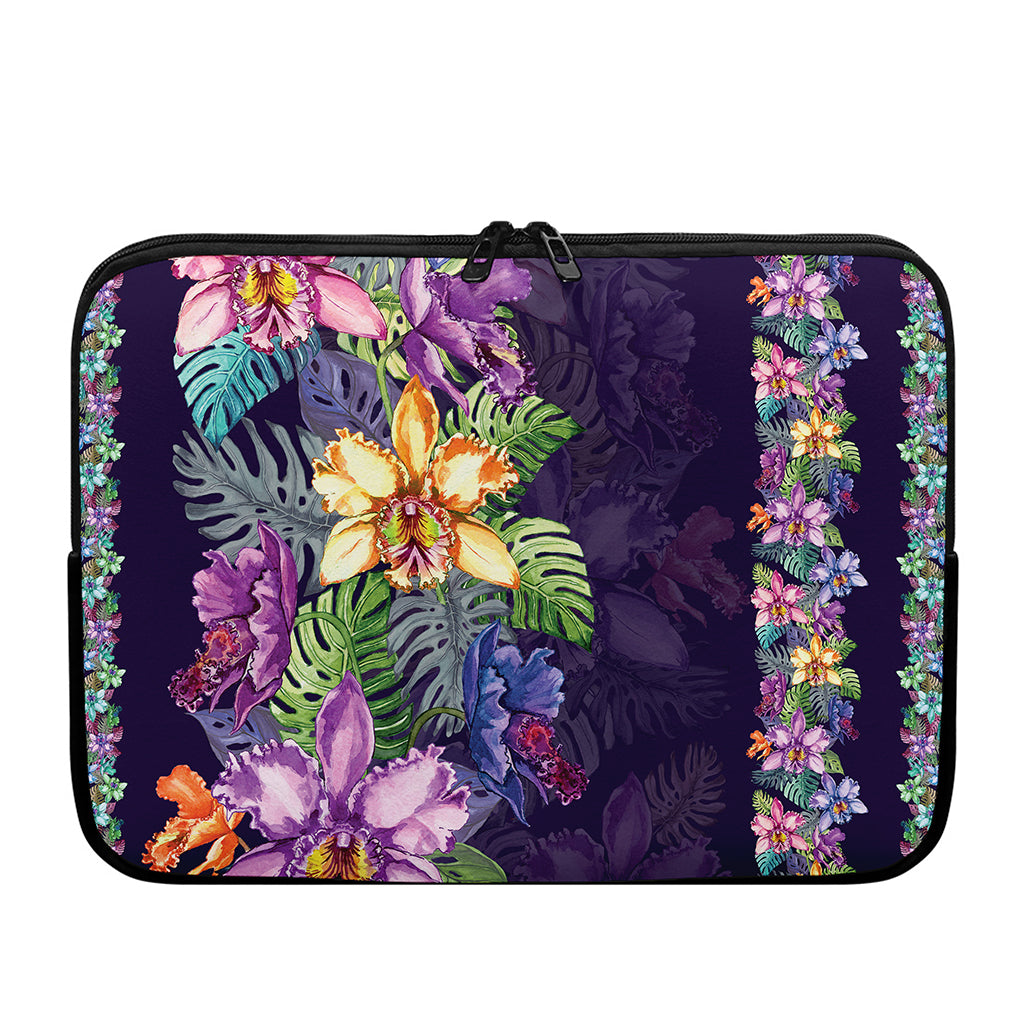 Colorful Watercolor Cattleya Print Laptop Sleeve