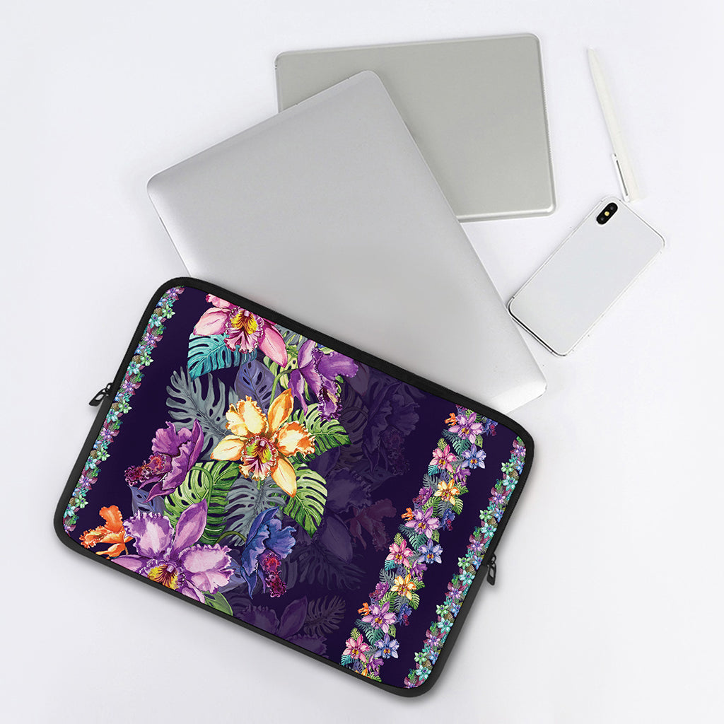 Colorful Watercolor Cattleya Print Laptop Sleeve