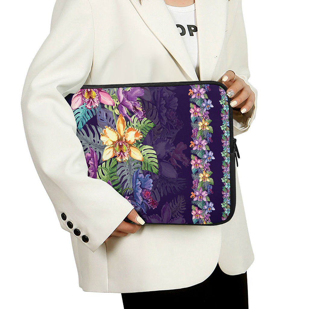 Colorful Watercolor Cattleya Print Laptop Sleeve