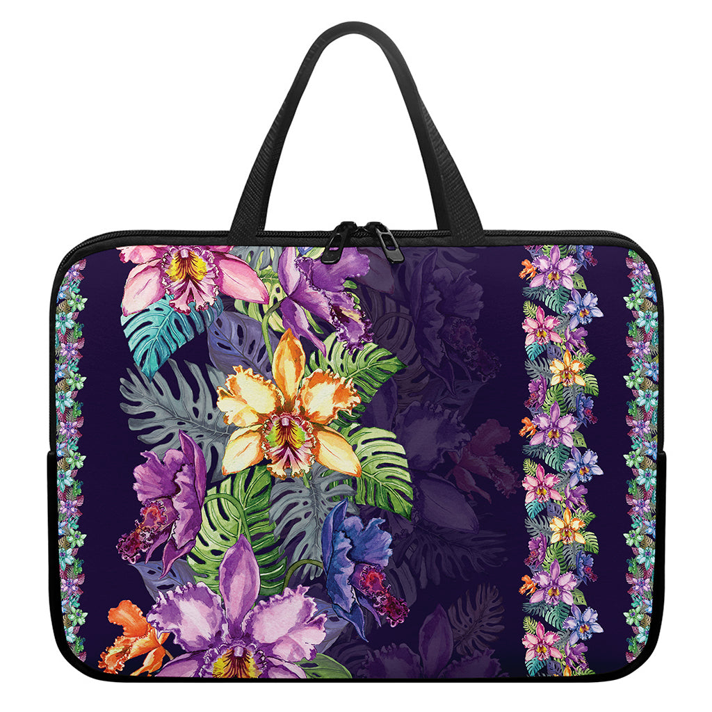 Colorful Watercolor Cattleya Print Laptop Sleeve With Handle