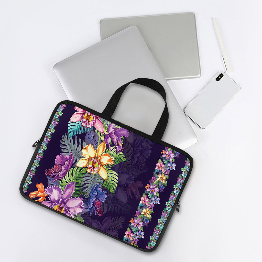 Colorful Watercolor Cattleya Print Laptop Sleeve With Handle