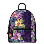 Colorful Watercolor Cattleya Print Leather Backpack