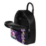 Colorful Watercolor Cattleya Print Leather Backpack