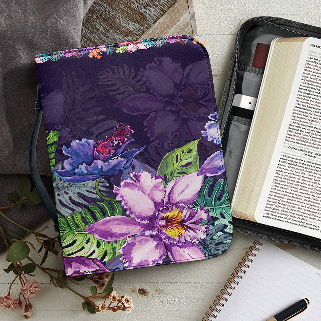 Colorful Watercolor Cattleya Print Leather Bible Cover