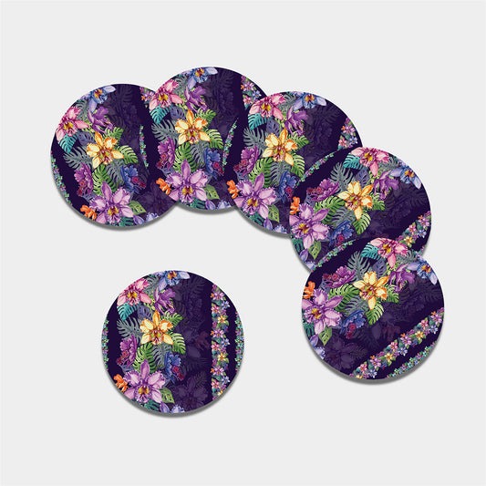 Colorful Watercolor Cattleya Print Leather Coaster Set