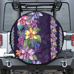 Colorful Watercolor Cattleya Print Leather Spare Tire Cover