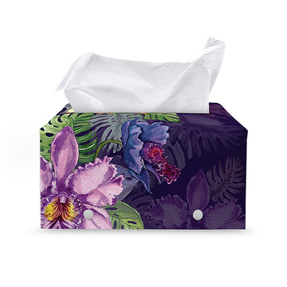Colorful Watercolor Cattleya Print Leather Tissue Box Cover