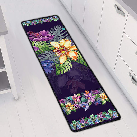 Colorful Watercolor Cattleya Print Long Kitchen Mat
