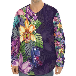 Colorful Watercolor Cattleya Print Long Sleeve Baseball Jersey