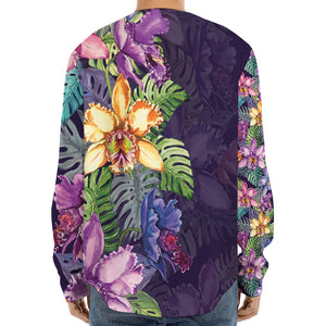 Colorful Watercolor Cattleya Print Long Sleeve Baseball Jersey