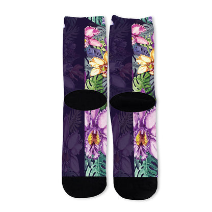 Colorful Watercolor Cattleya Print Long Socks